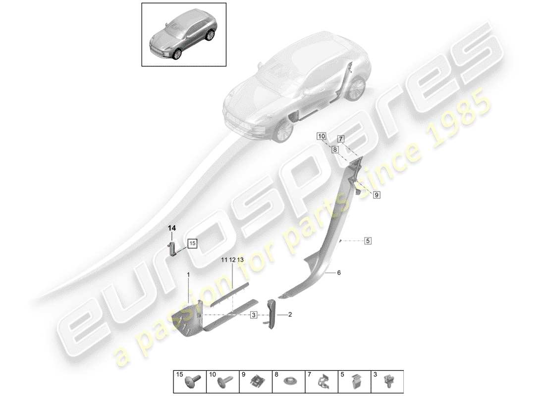 porsche 2019 (macan) sill trim strip lower sill inner accessories part diagram