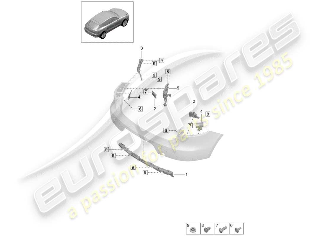 porsche 2019 (macan) fasteners rear bumper part diagram