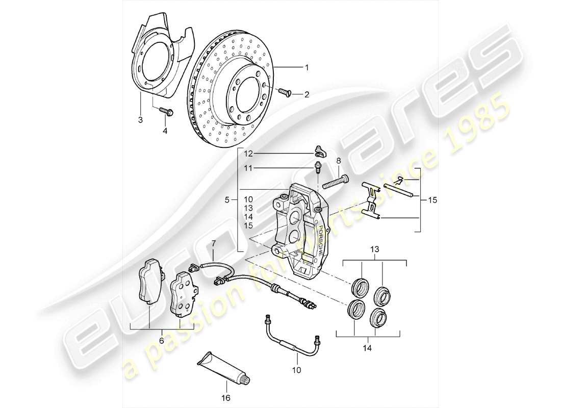 porsche 2012 (987 cayman) disc brake front axle part diagram
