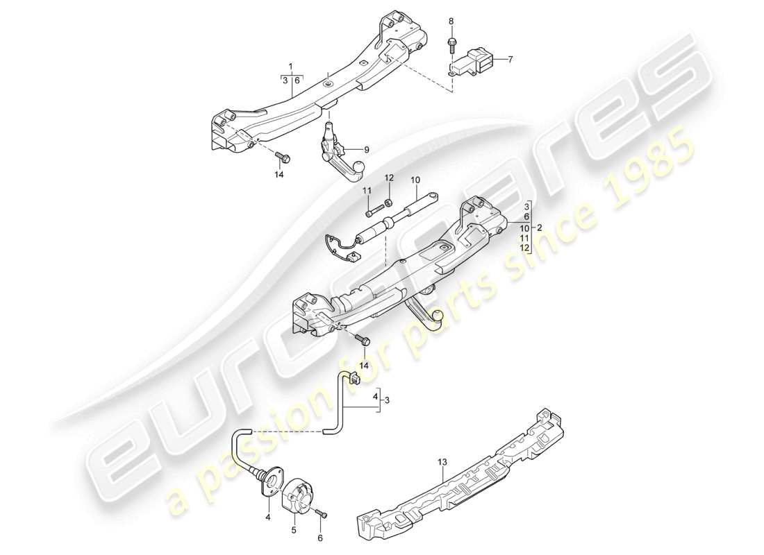 porsche 2010 (cayenne e1 9pa) tow hitch parts diagram