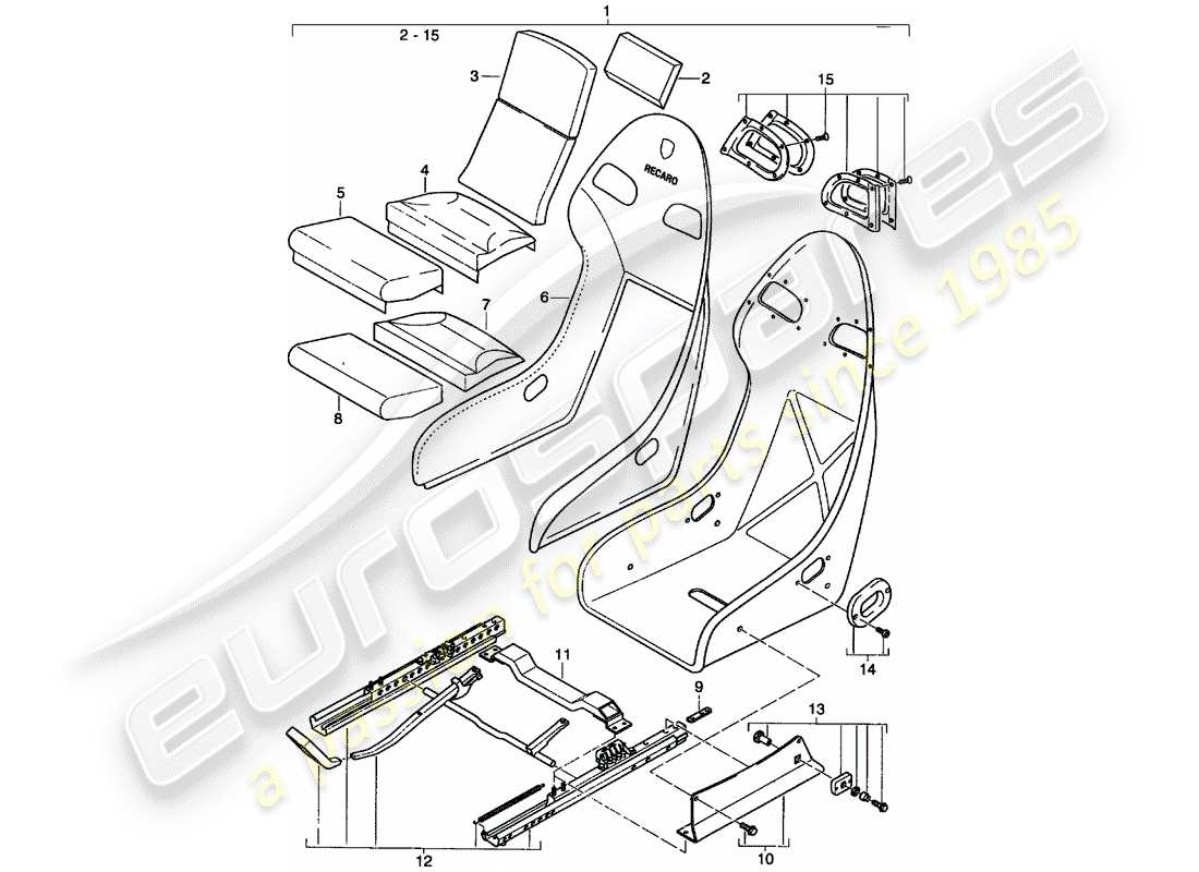 porsche 2002 (996 turbo / gt2) seat - perlon velour part diagram