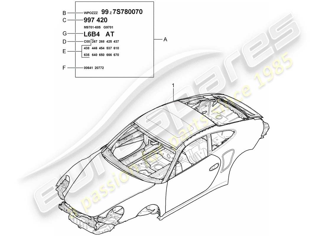 porsche 2011 (997-2 turbo / gt2 rs) car body parts diagram