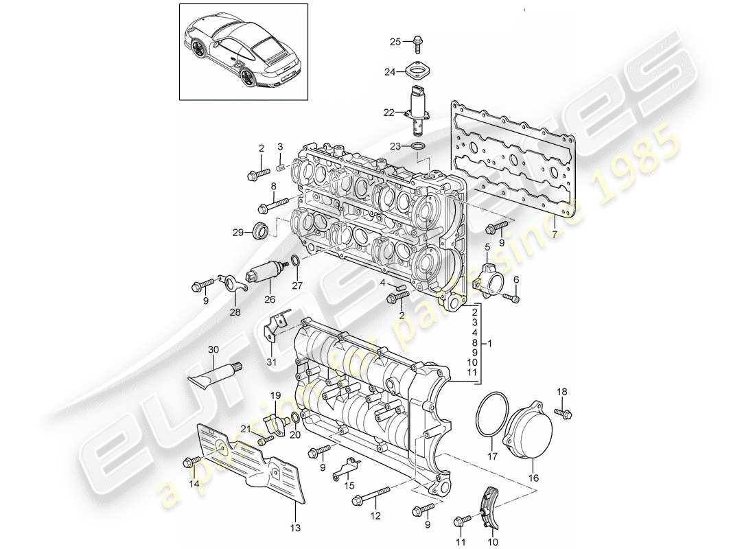 porsche 2012 (997-2 turbo / gt2 rs) camshaft housing parts diagram