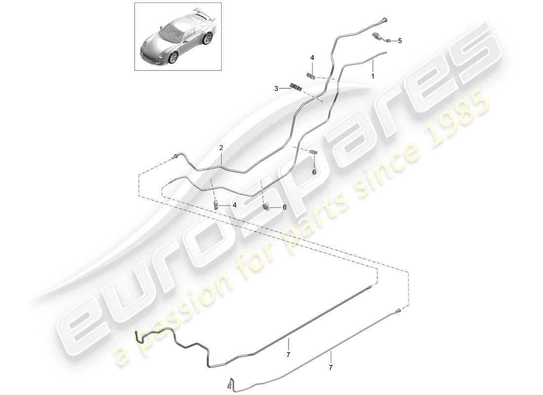 porsche 2016 (991-1 r/gt3/rs) fuel line rear fuel supply system part diagram