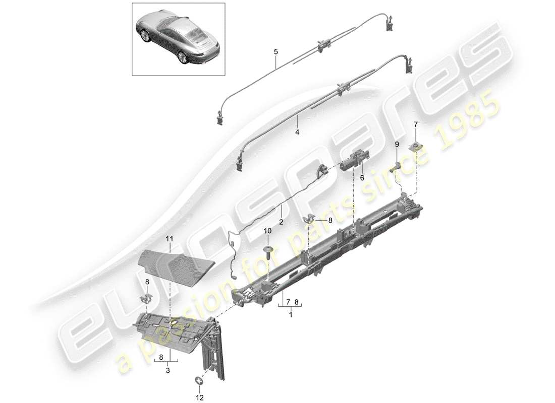 porsche 2016 (991-1) flap side fold-down convertible roof parts diagram