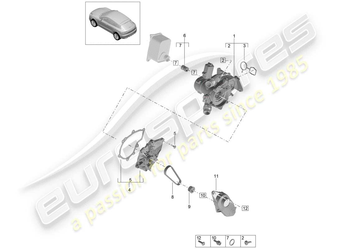 porsche 2020 (macan) coolant regulator coolant pump connector union parts diagram