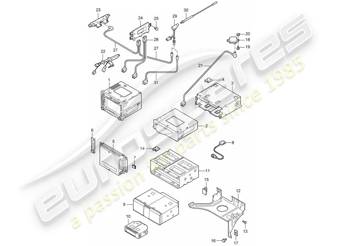 porsche 2007 (987 cayman) radio unit amplifiers navigation system part diagram