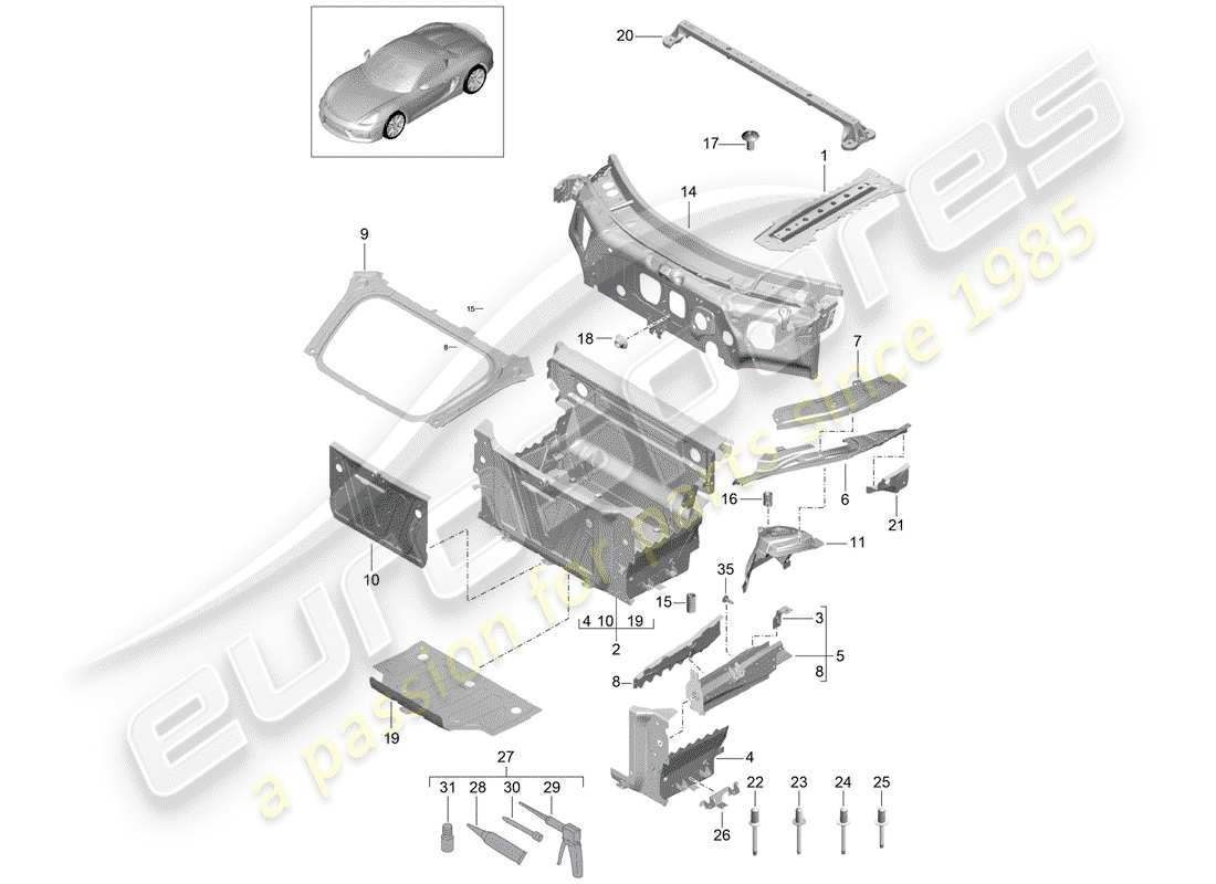 porsche 2016 (981 boxster spyder) front end individual parts parts diagram