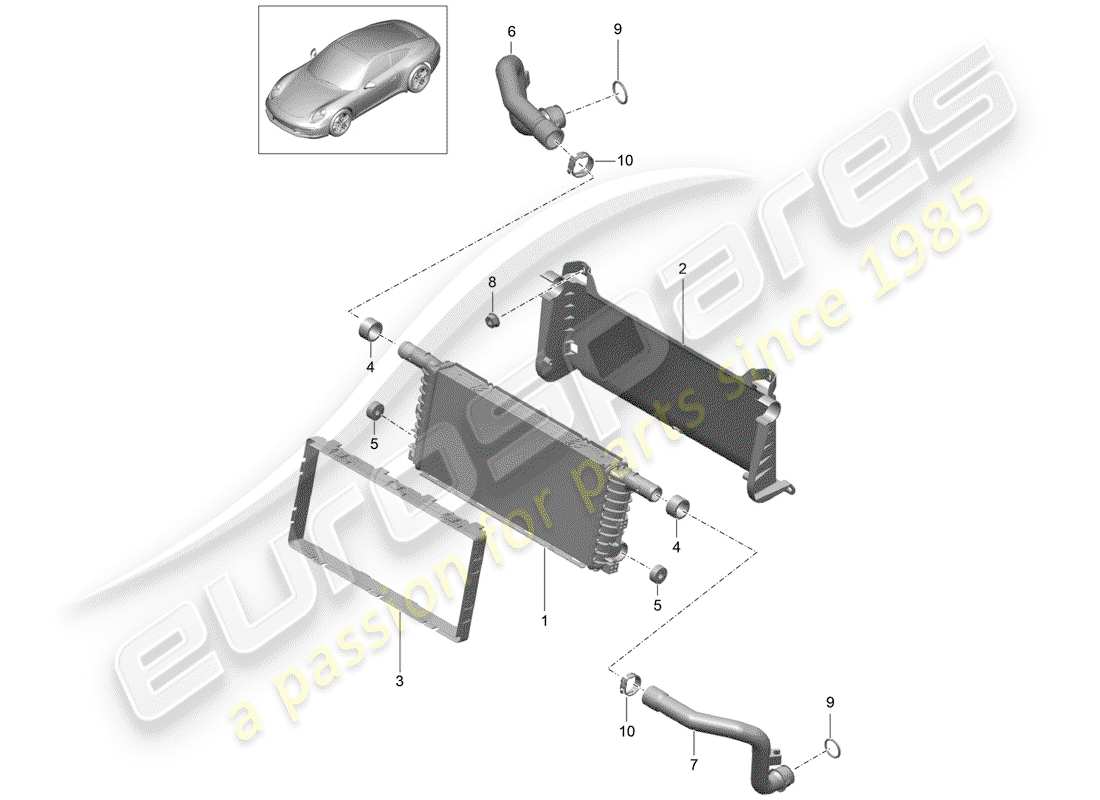 porsche 2016 (991-1) cooler for coolant center parts diagram