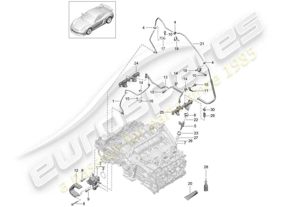 porsche 2016 (981 cayman gt4) fuel collection pipe high pressure pump part diagram