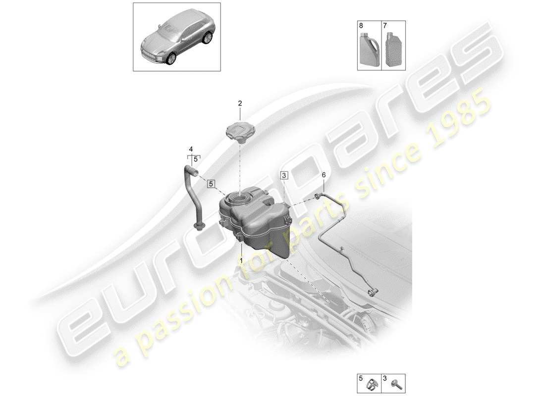 porsche 2019 (macan) coolant expansion tank coolant additive part diagram