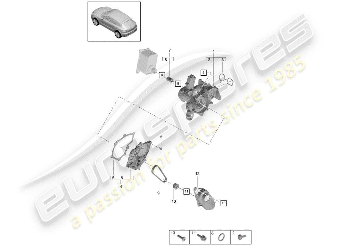 porsche 2019 (macan) coolant regulator coolant pump connector union part diagram