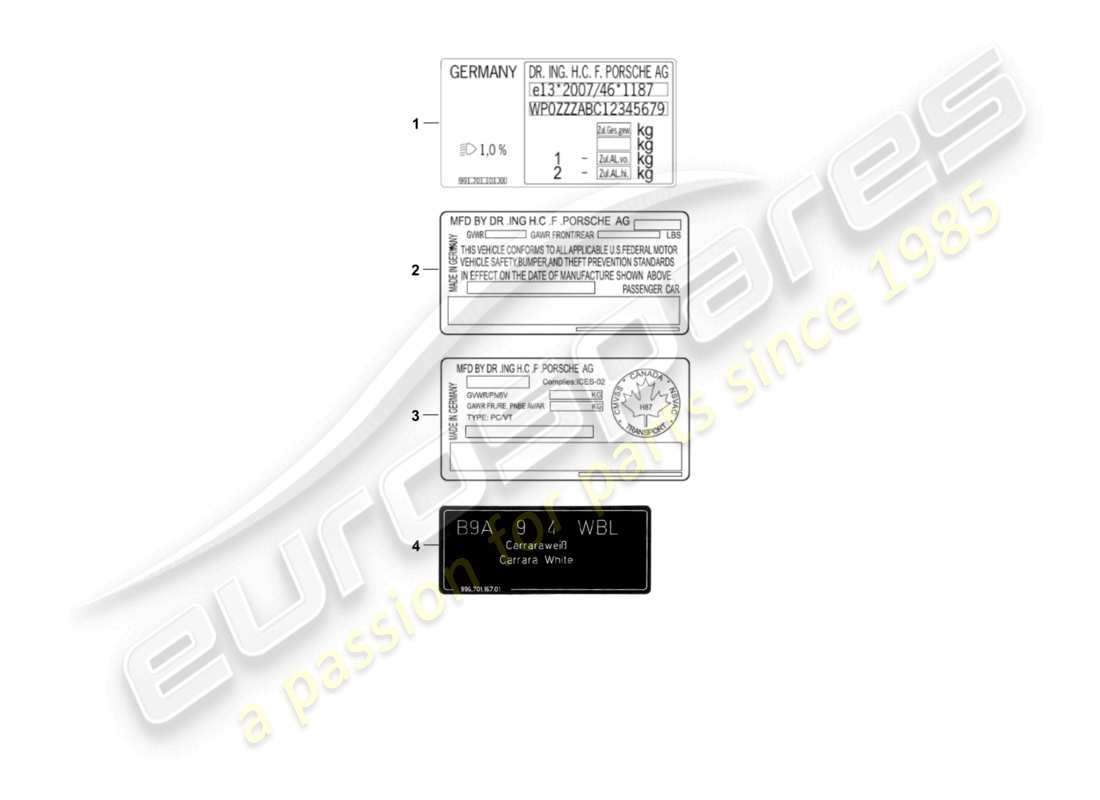 porsche 2002 (986 boxster) signs/notices parts diagram