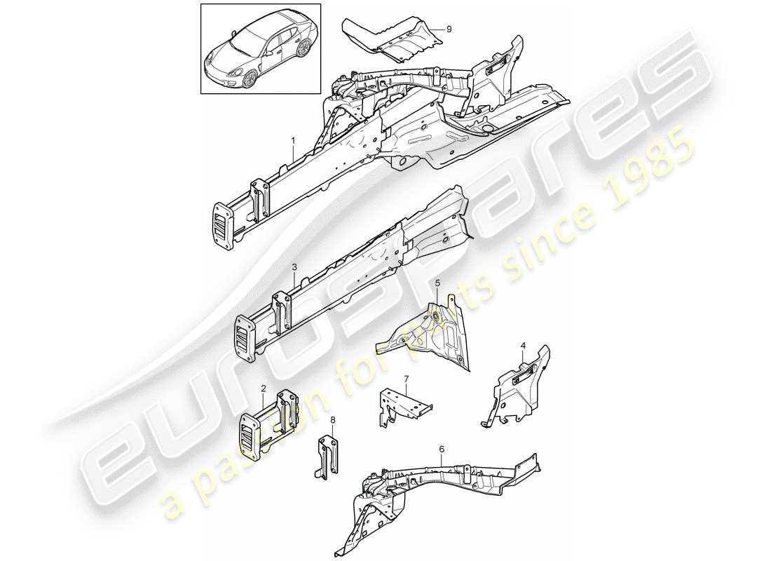 porsche 2011 (panamera 970) front end individual parts part diagram