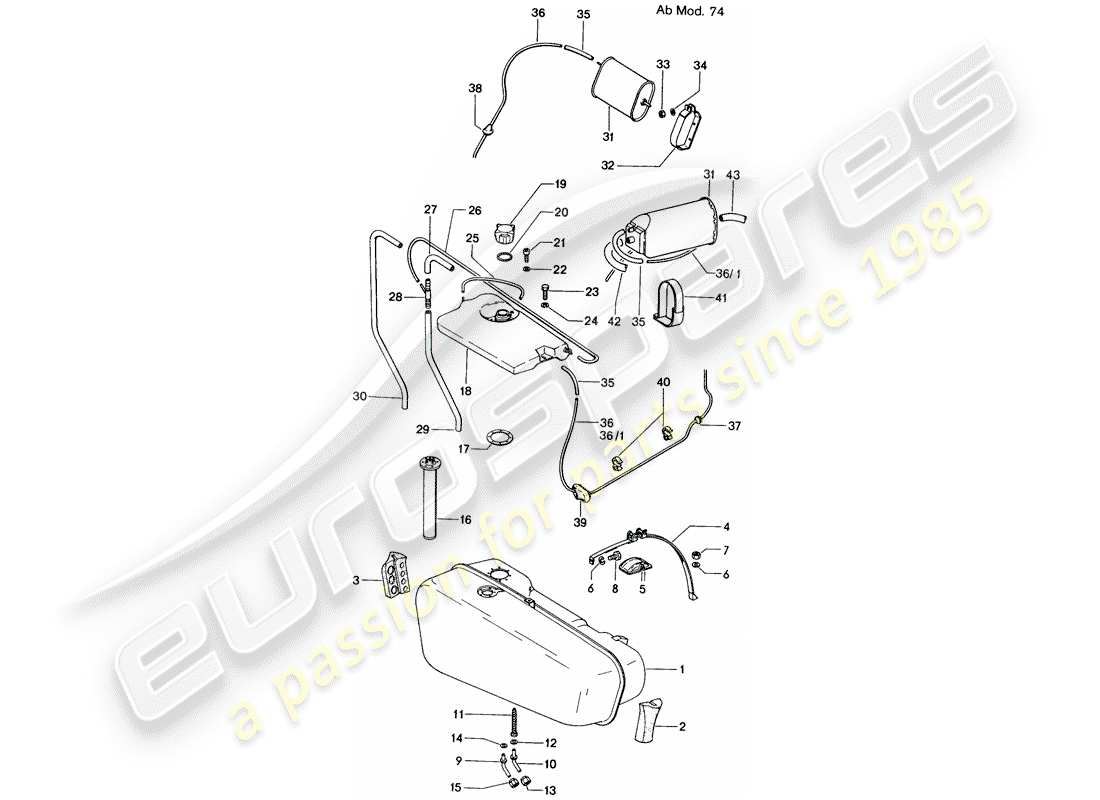 porsche 1971 (914) fuel tank - d - mj 1974>> part diagram