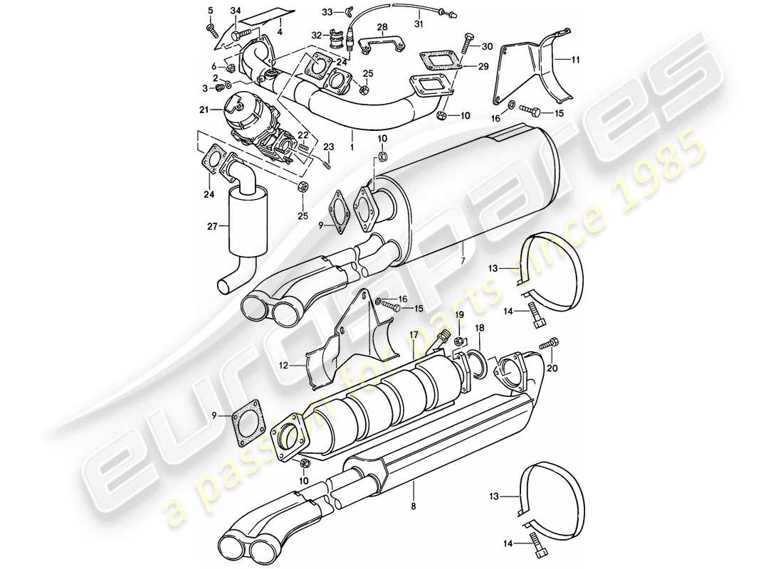 porsche 1988 (911) exhaust system part diagram