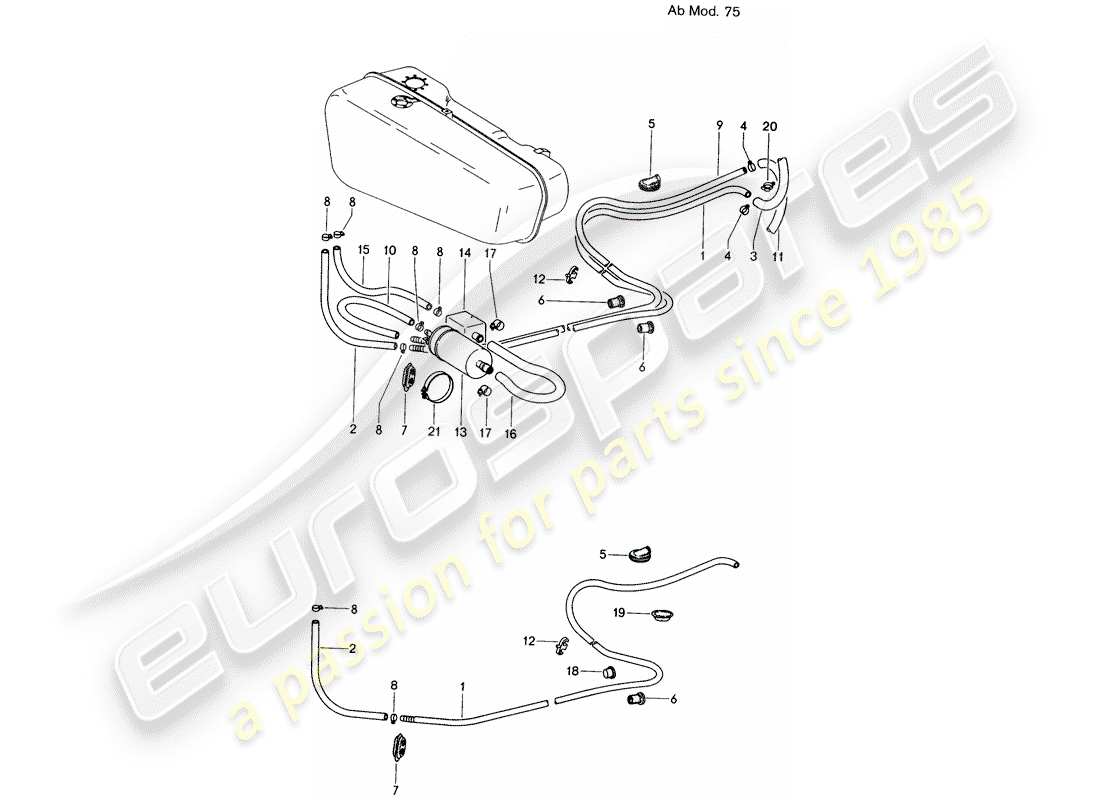 porsche 1970 (914) fuel line - d - mj 1975>> parts diagram