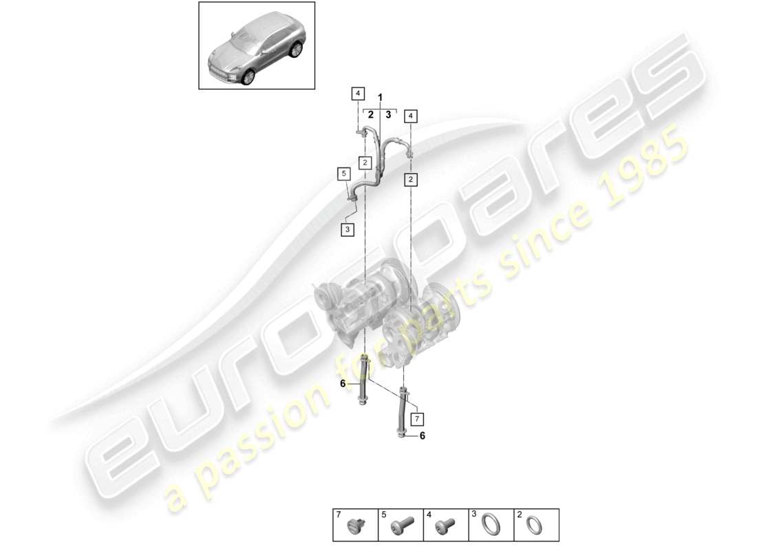 porsche 2019 (macan) oil pressure line for exhaust gas turbocharger part diagram