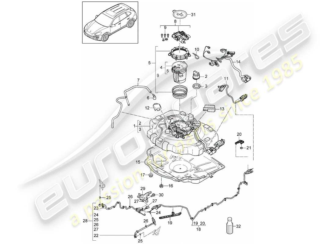 porsche 2014 (cayenne e2 92a) exhaust gas treatment system for vehicles with selective catalytic reduction (scr) part diagram