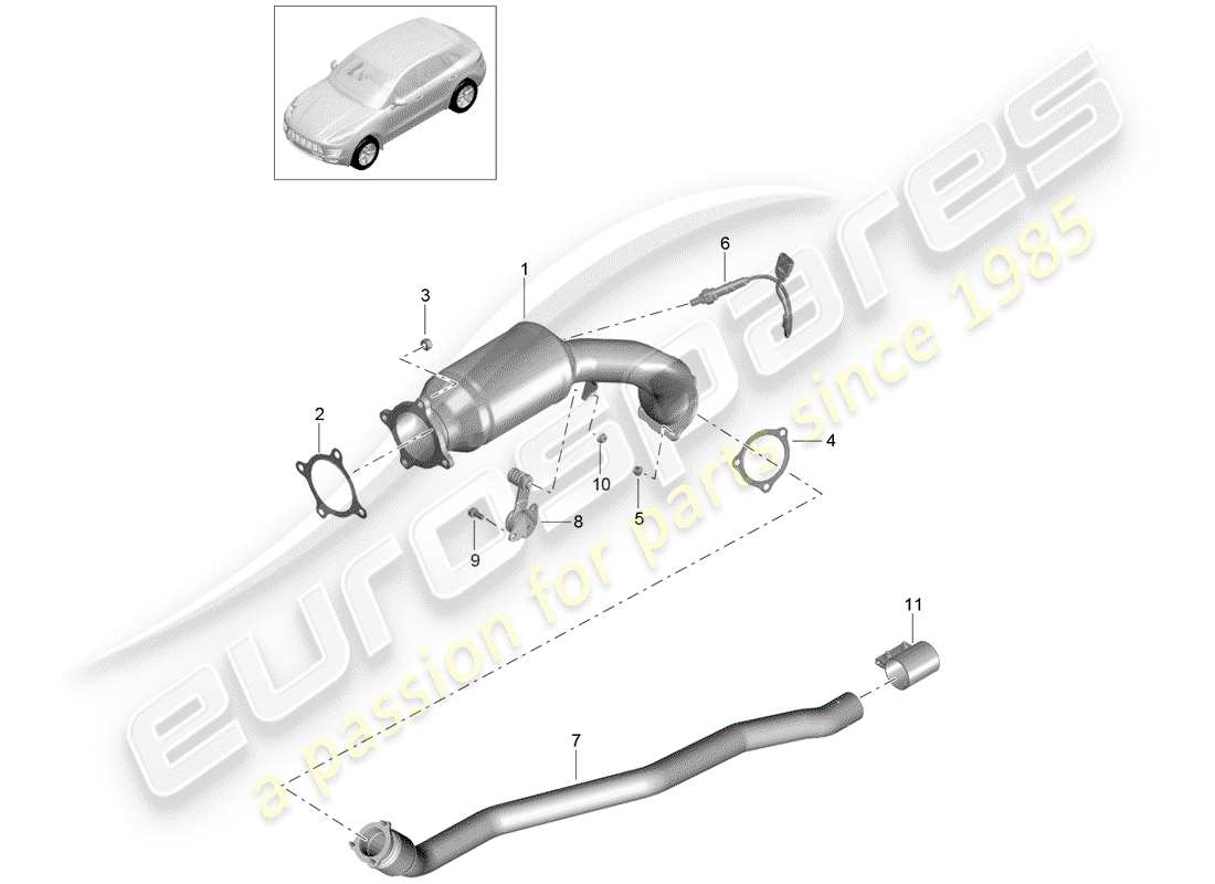 porsche 2014 (macan) exhaust system exhaust pipe catalytic converter parts diagram