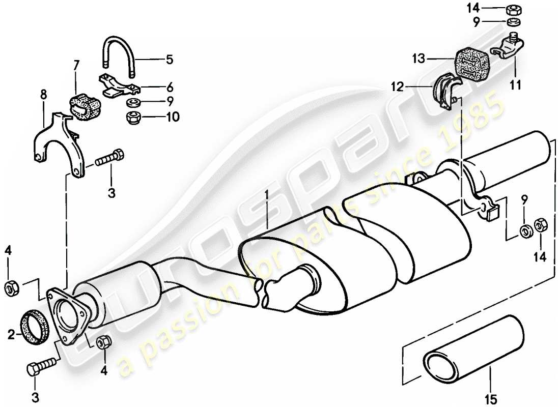 porsche 1987 (944) exhaust system - exhaust silencer, rear parts diagram
