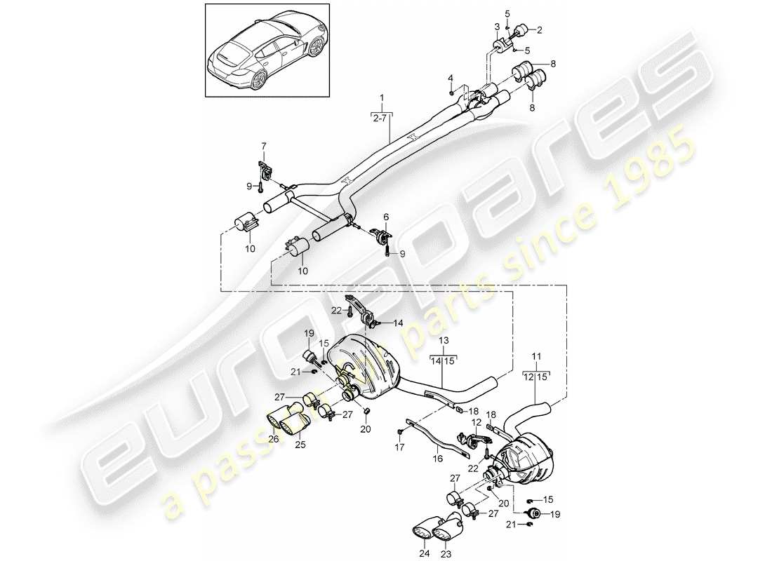 porsche 2013 (panamera 970) exhaust system sport version front silencer rear silencer d - mj 2014>> part diagram