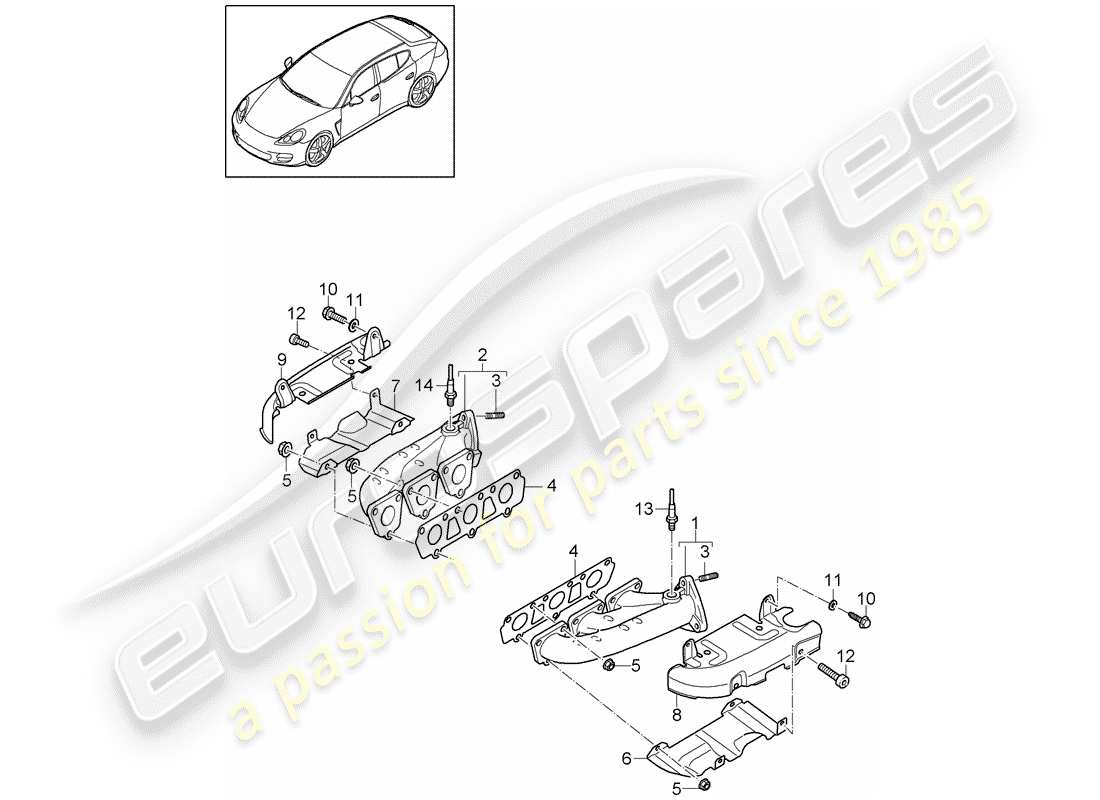 porsche 2015 (panamera 970) exhaust system exhaust manifolds part diagram