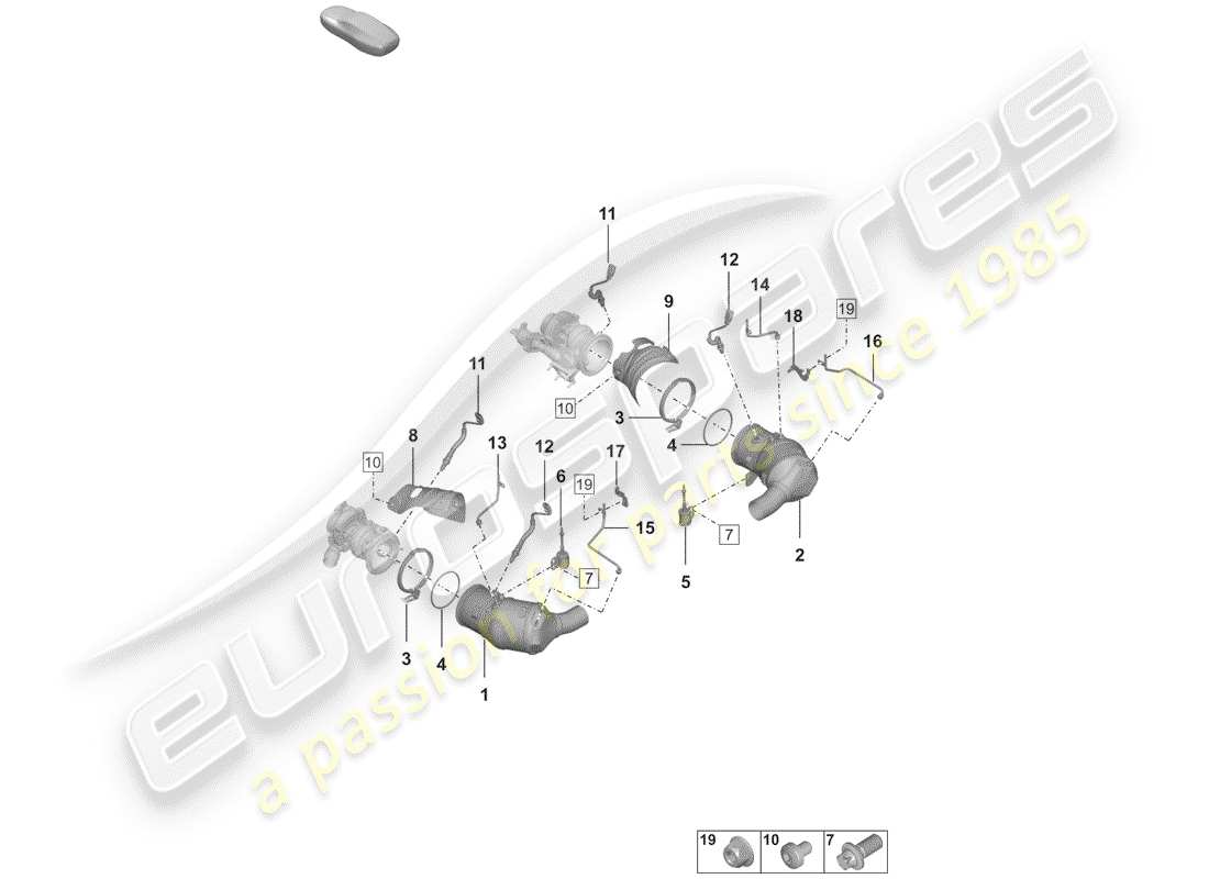 porsche 2020 (992-1) catalytic converter petrol particulate filter fastenings and sensors parts diagram