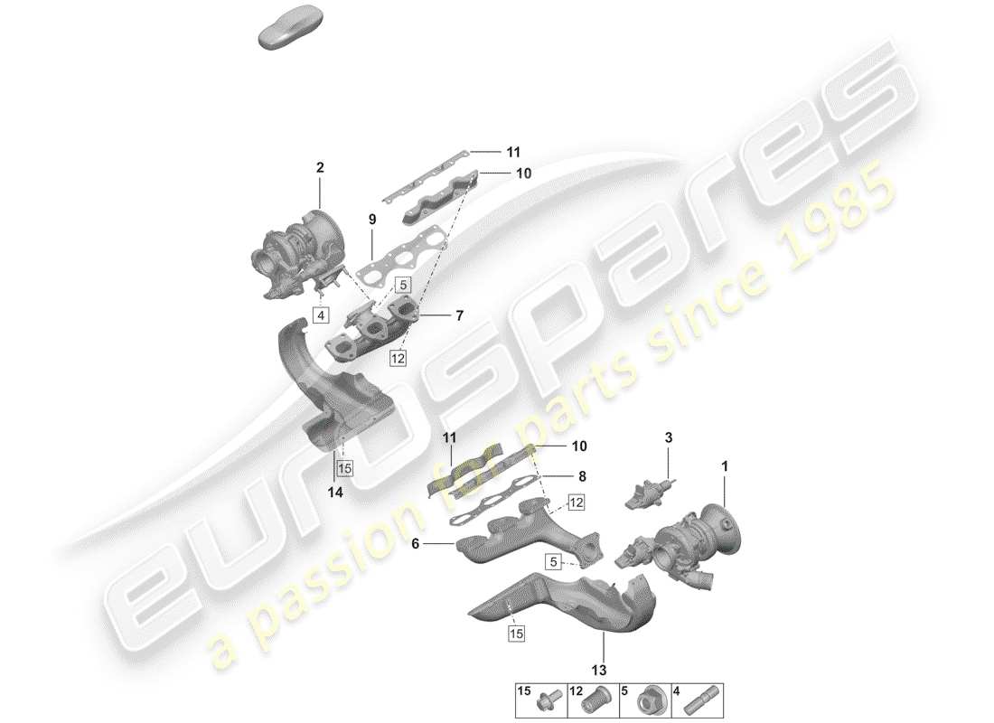 porsche 2020 (992-1) exhaust gas turbocharger exhaust manifolds parts diagram