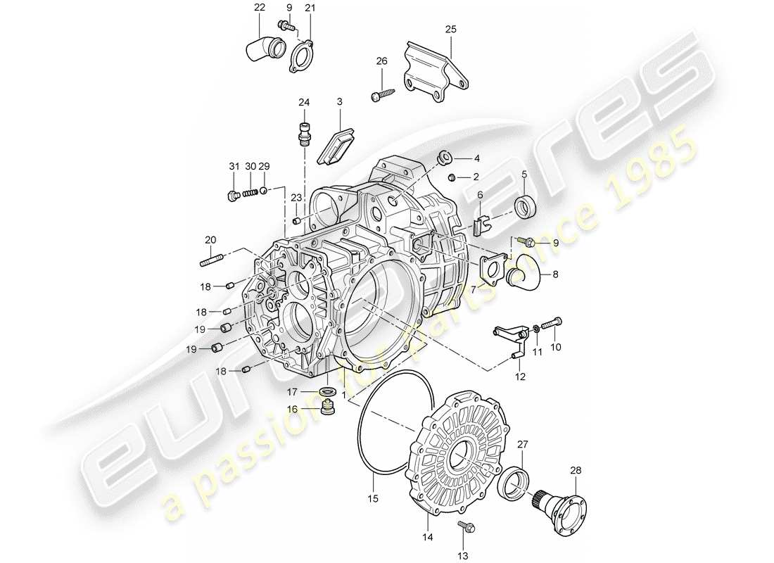 porsche 2003 (996 turbo / gt2) transmission case part diagram