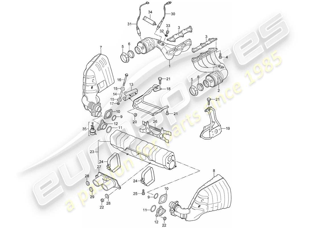 porsche 2011 (997-2 gt3) exhaust system parts diagram