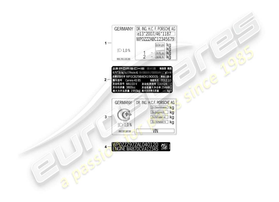 porsche 2015 (991-1 r/gt3/rs) signs/notices part diagram