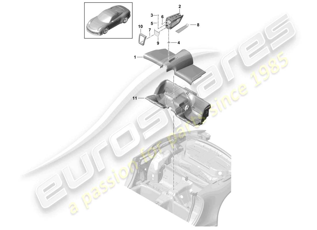 porsche 2015 (991-1 r/gt3/rs) cover rear seat well part diagram
