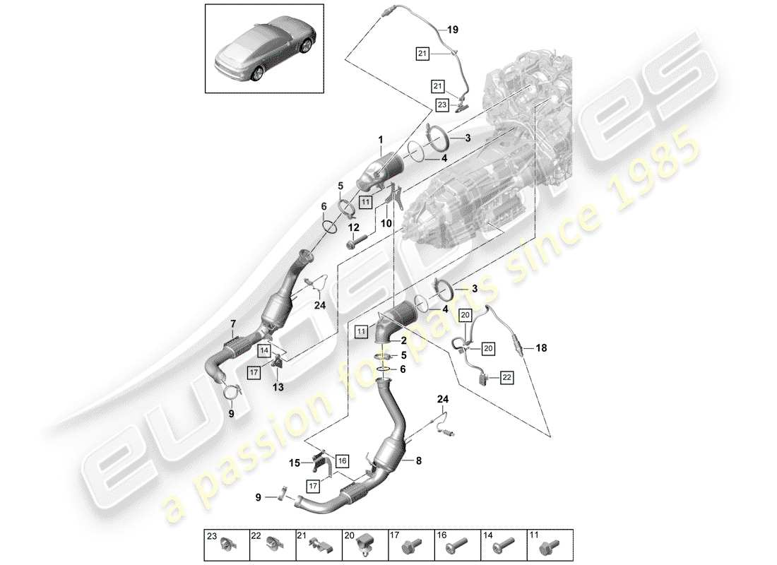porsche 2019 (panamera 971-1) exhaust system catalytic converter petrol particulate filter lambda probe part diagram