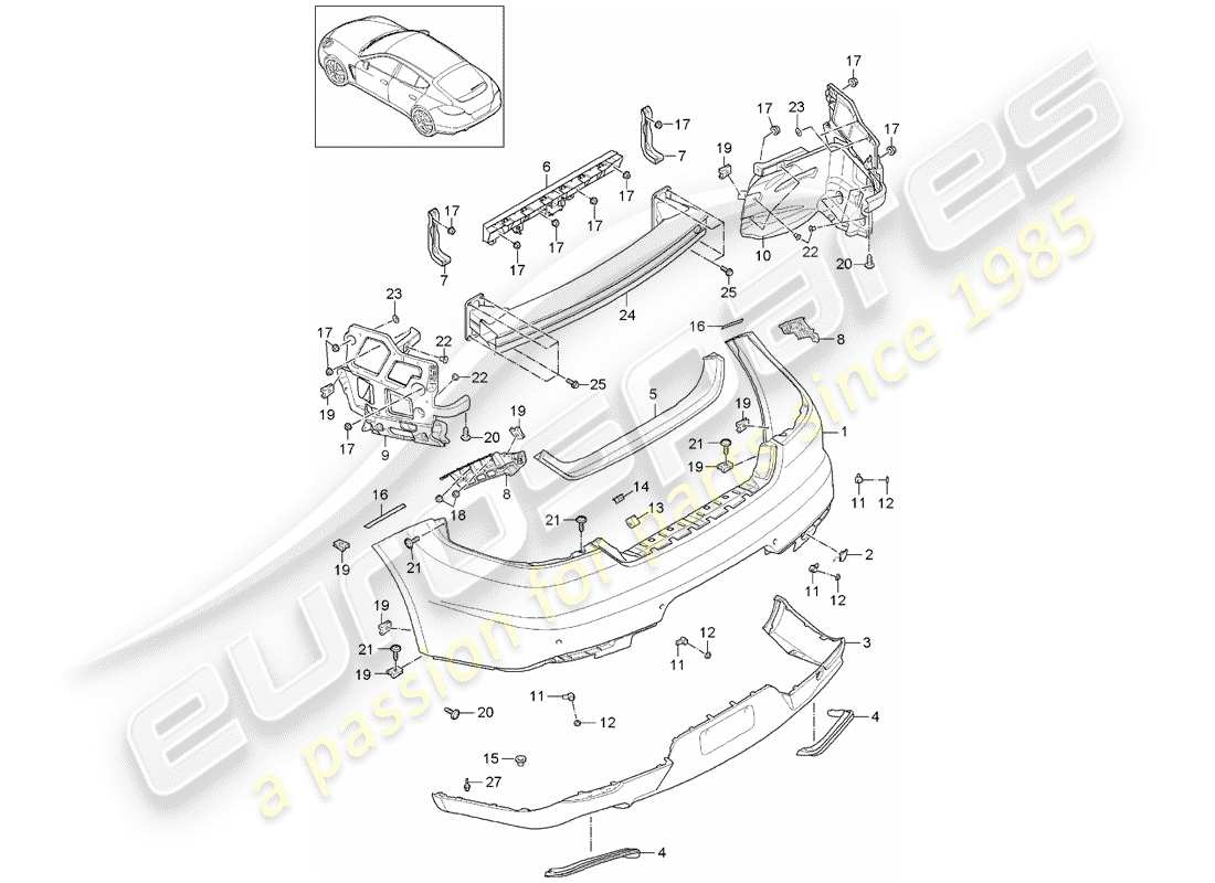 porsche 2014 (panamera 970) bumper rear 2. generation d - mj 2014>> part diagram