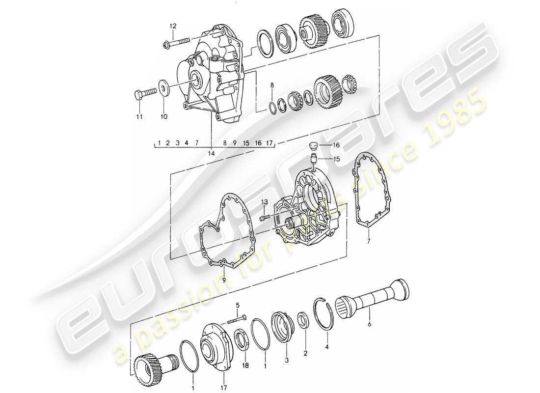 porsche 1996 (993) tiptronic - spur gears - intermediate plate part diagram
