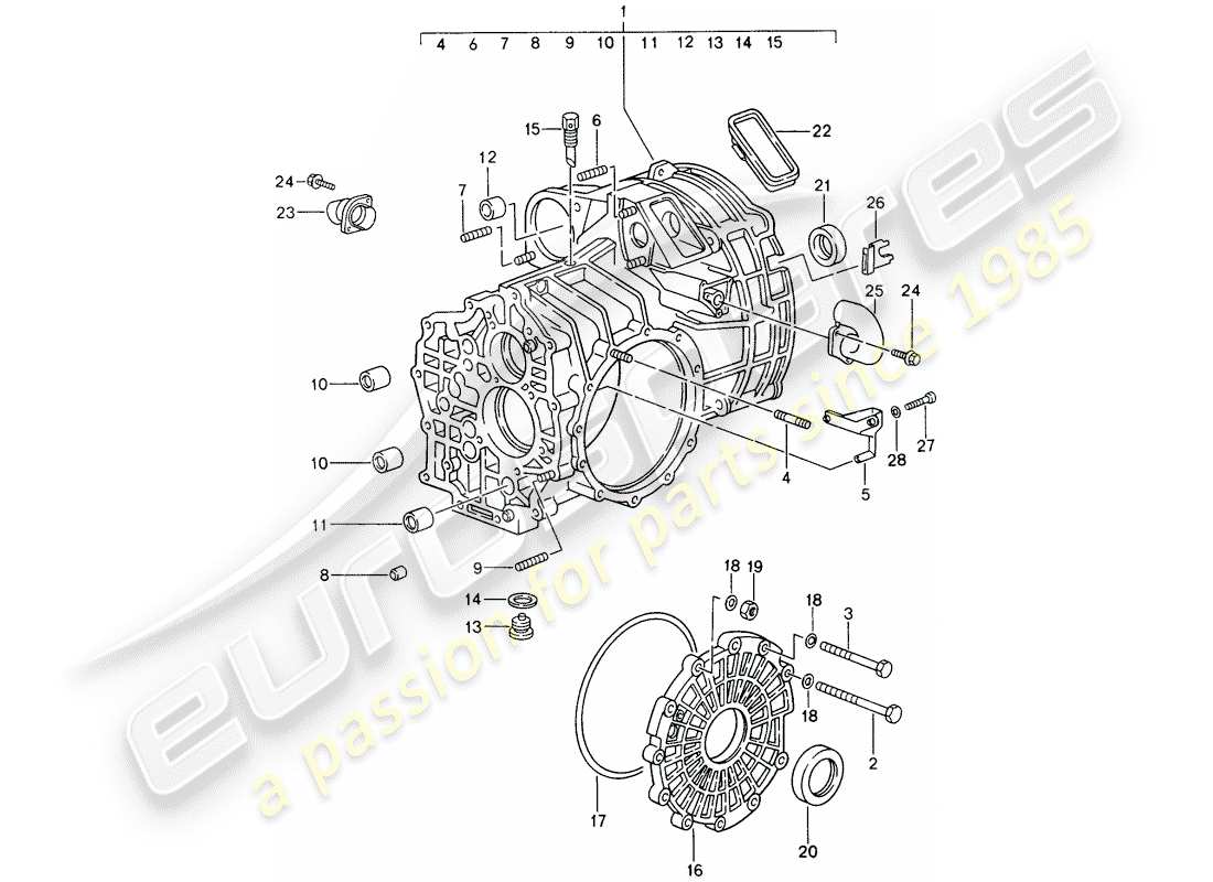 porsche 1996 (993) replacement transmission - ready for installation - transmission case part diagram