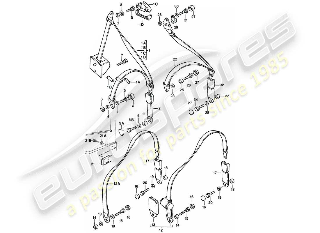 porsche 1981 (924) seat belt part diagram