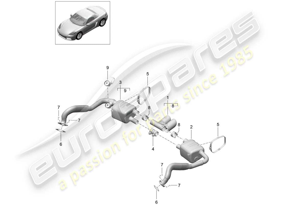 porsche 2018 (718 boxster) exhaust system sport parts diagram