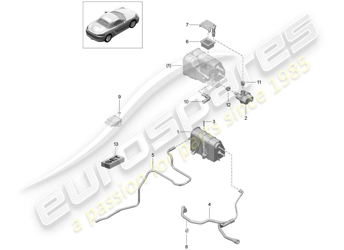 porsche 2018 (718 boxster) activated charcoal container parts diagram
