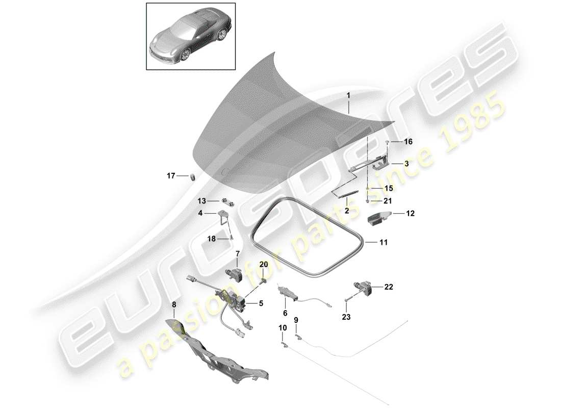 porsche 2014 (991-1 r/gt3/rs) bonnet front part diagram