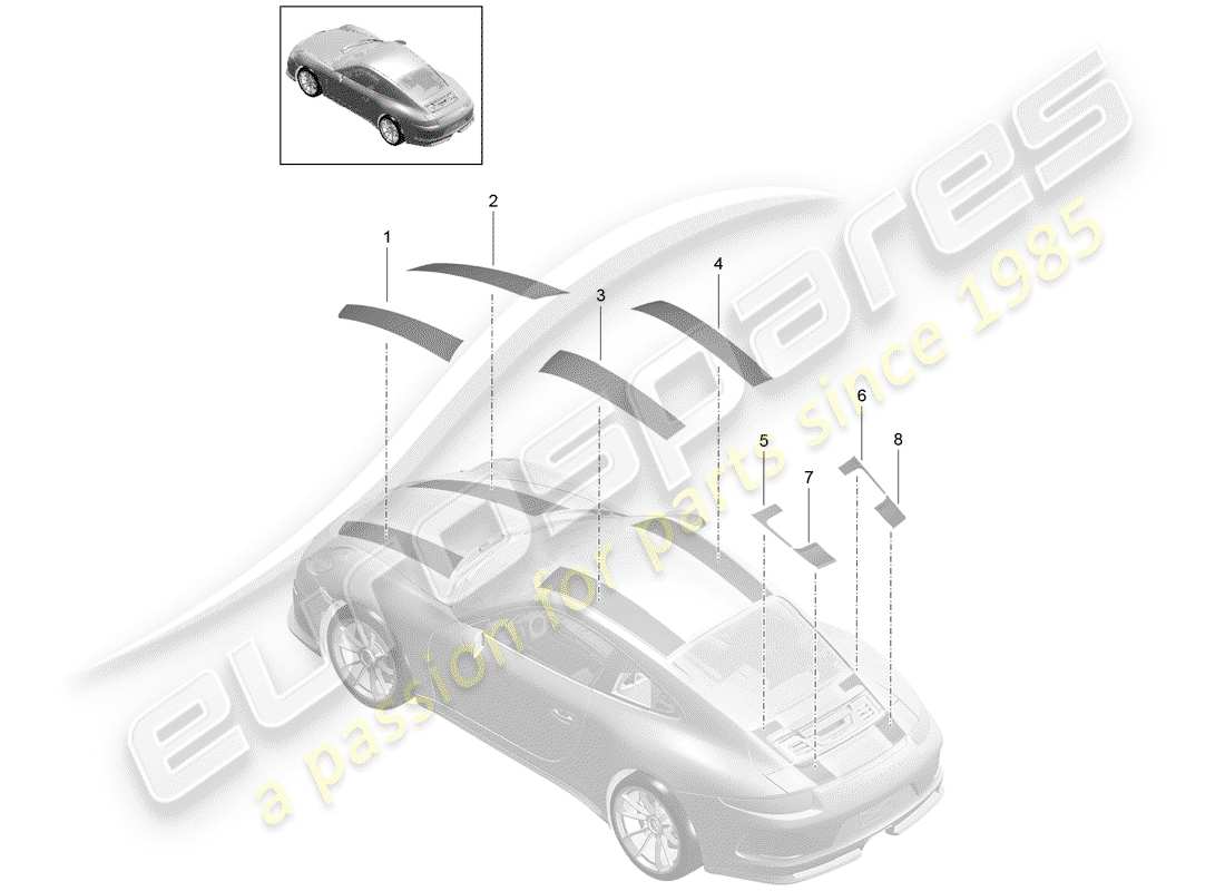 porsche 2016 (991-1 r/gt3/rs) decorative film 911 r part diagram