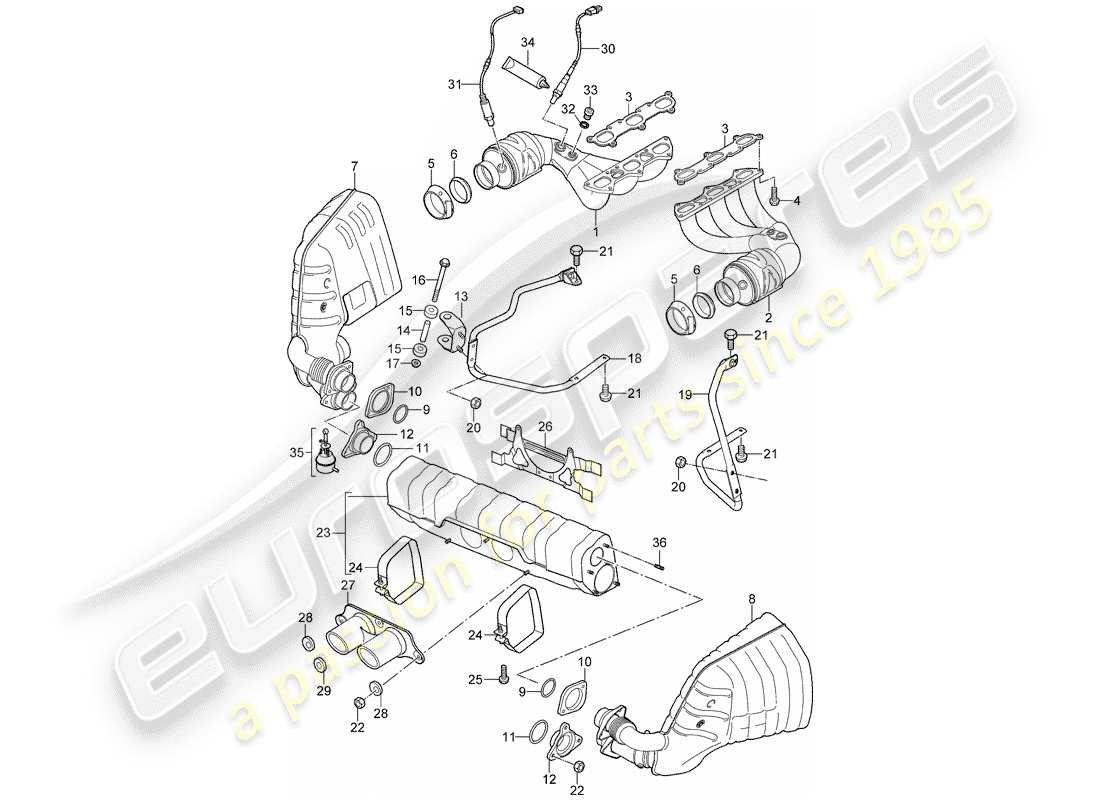 porsche 2007 (997-1 gt3) exhaust system parts diagram