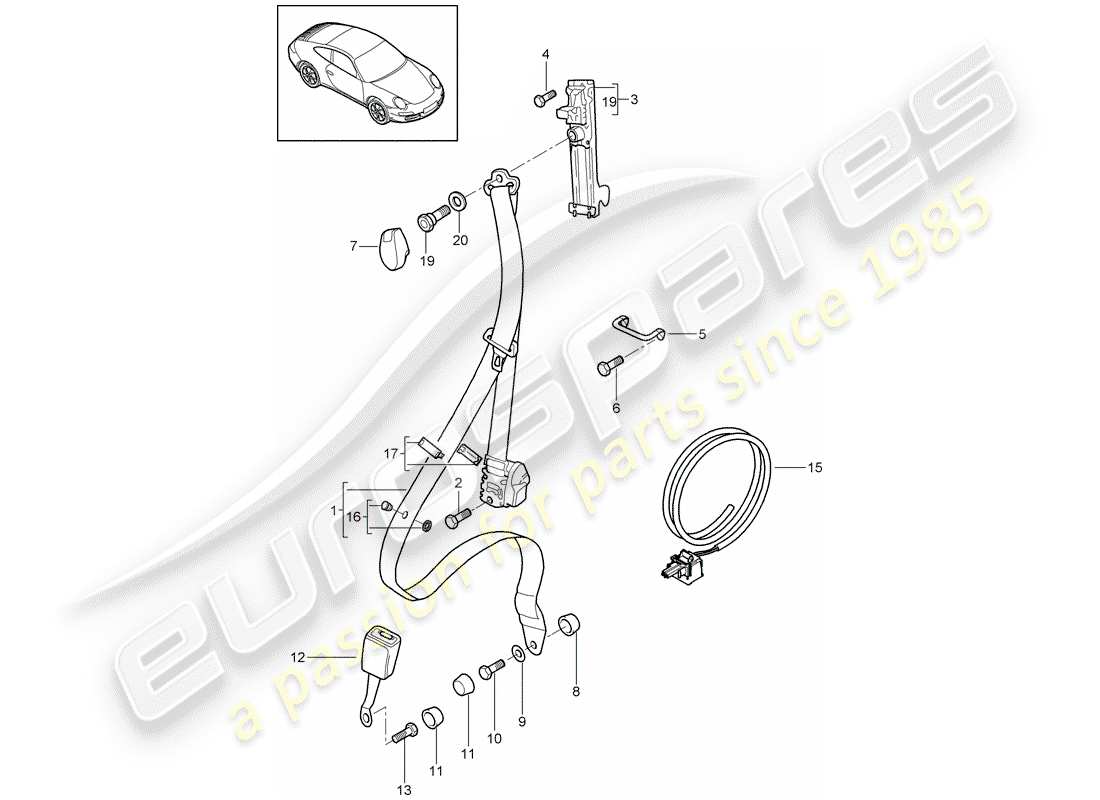 porsche 997 (2007) seat belt parts diagram