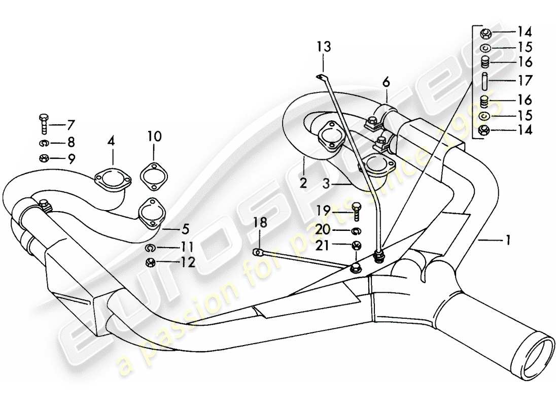 porsche 1965 (356b/356c) exhaust system - sport version part diagram