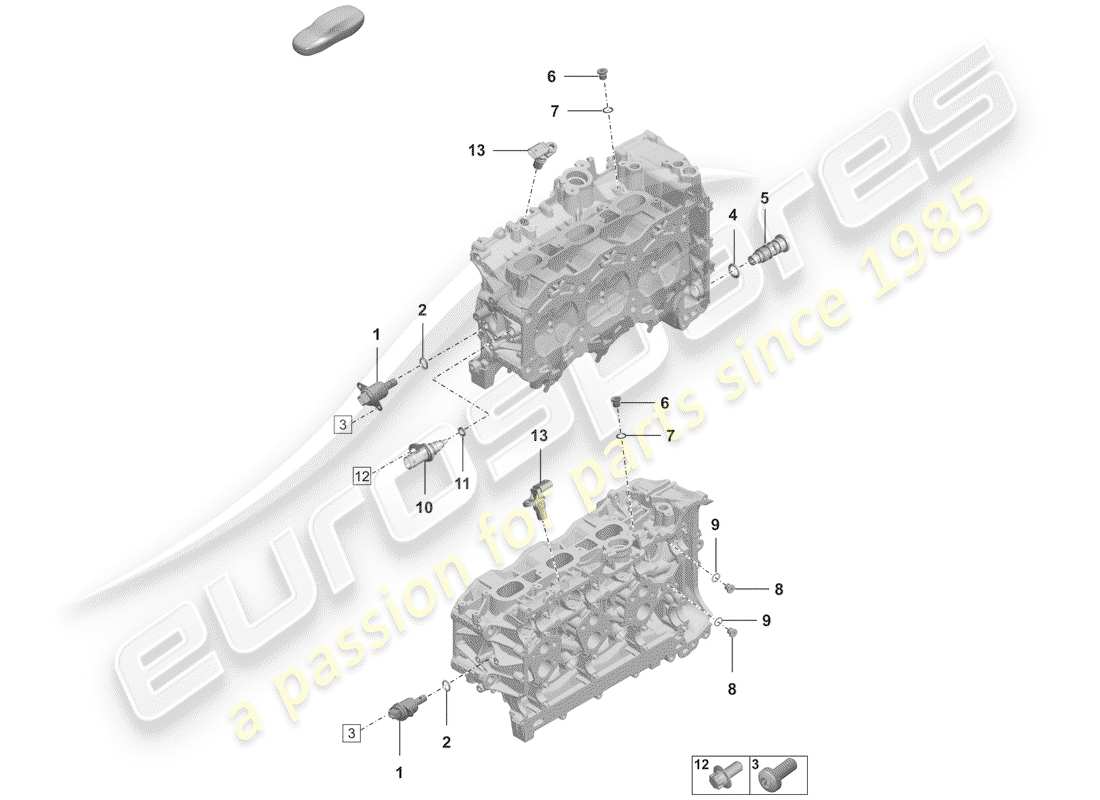porsche 2020 (992-1) cylinder head individual parts sealing plug sensors parts diagram