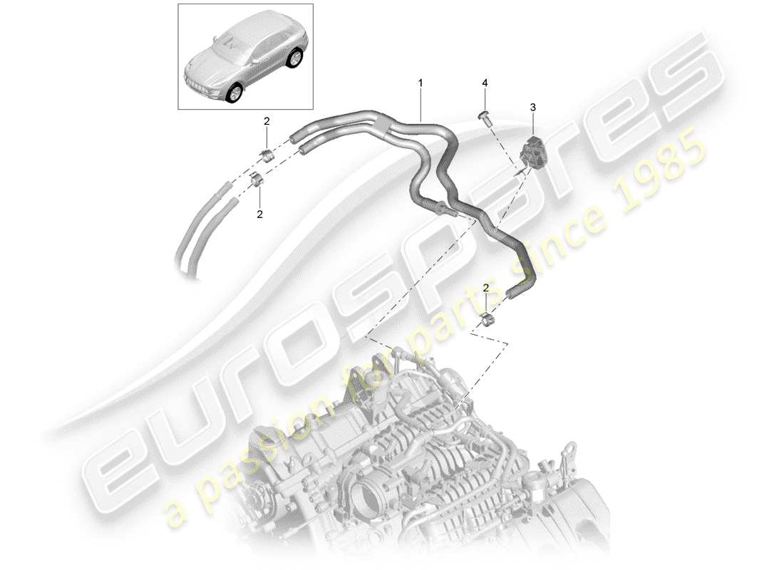 porsche 2014 (macan) fuel system fuel line engine bay parts diagram
