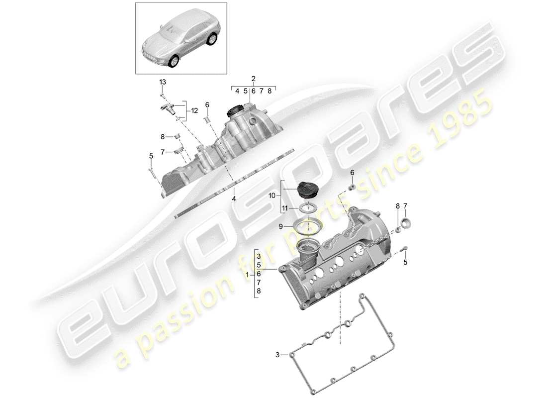 porsche 2014 (macan) valve cover parts diagram