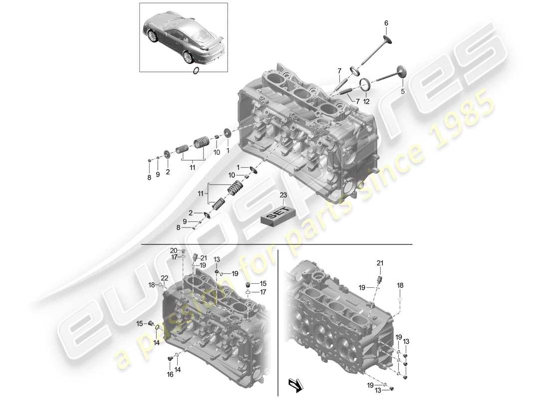 porsche 2015 (991-1 r/gt3/rs) cylinder head accessories valve part diagram