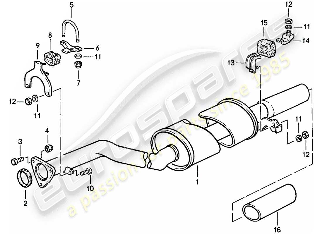 porsche 1987 (944) exhaust system - - exhaust silencer, rear parts diagram
